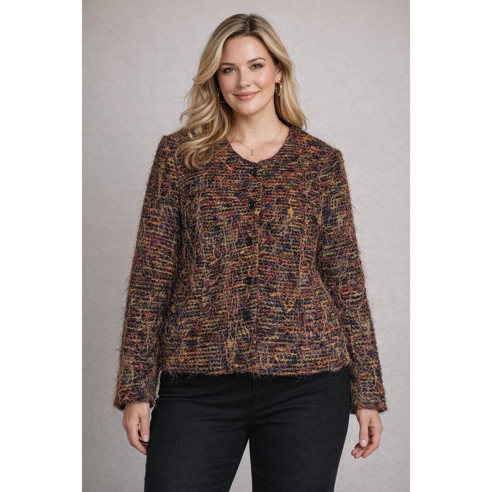 Russell Kemp New York Multicolor Bouclé Jacket Women's Size 16 Button Front Line